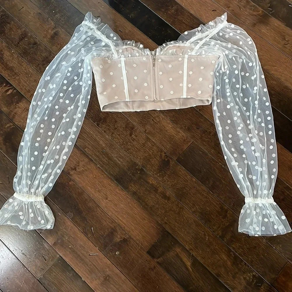 RNWY Runaway Bustier Corset Beige Polka Dot Tulle Sheer sleeves Womens size 6 - Picture 7 of 12